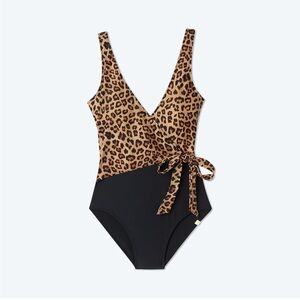 Summersalt cheetah leopard and black one piece swimsuit- wrap